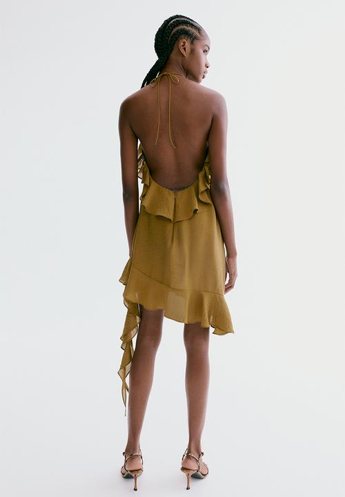 H&M - Flounced halterneck dress - dark khaki green