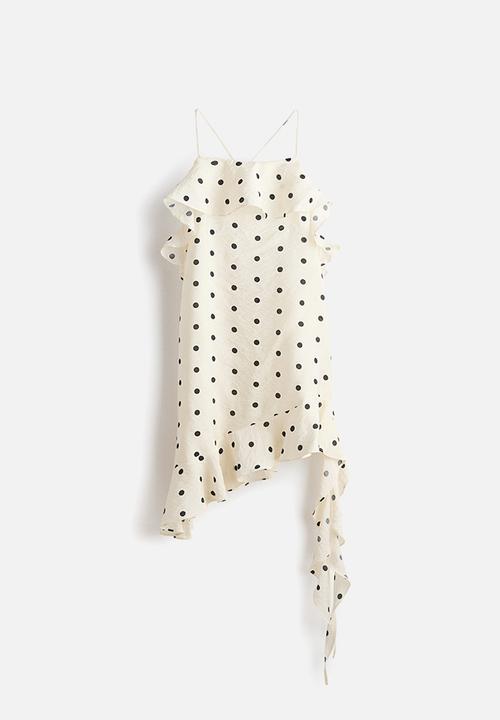 H&M - Flounced halterneck dress - cream/polka dot