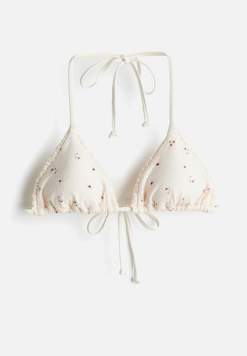 H&M - Padded triangle bikini top  - white/floral