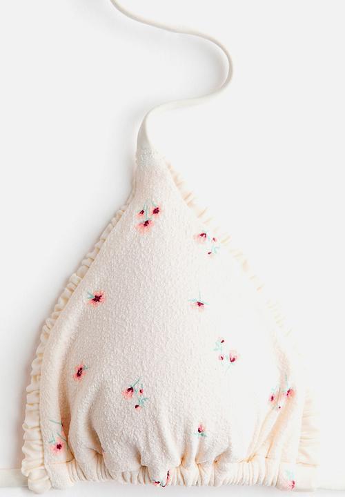 H&M - Padded triangle bikini top  - white/floral