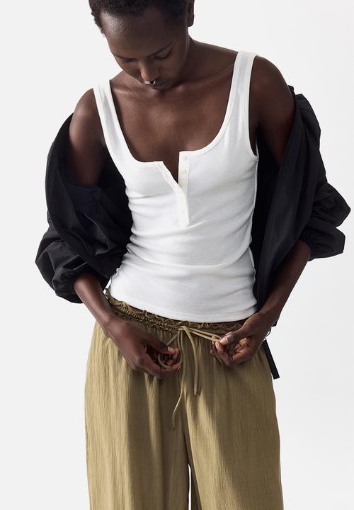 H&M - Balloon drawstring trousers - light khaki green