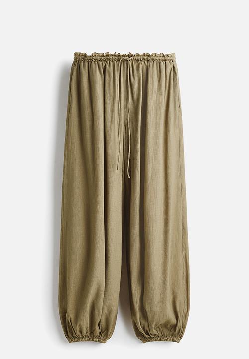 H&M - Balloon drawstring trousers - light khaki green