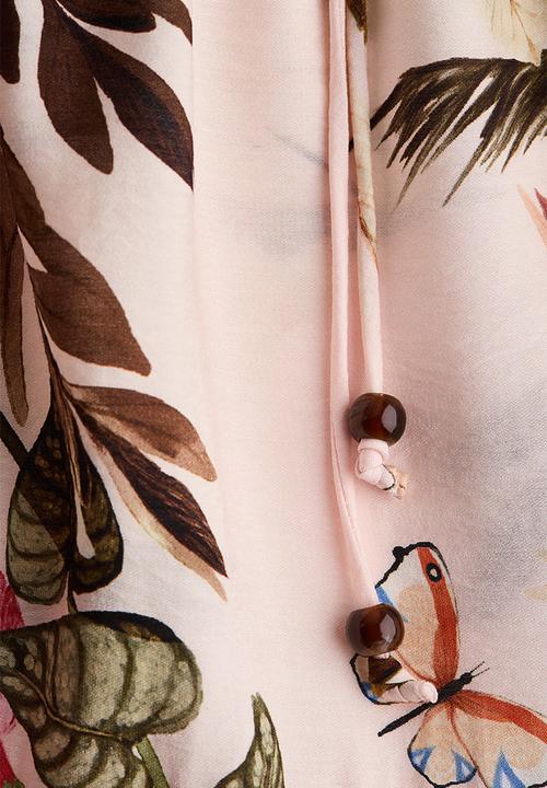 H&M - Tie-belt midi dress - light pink/floral
