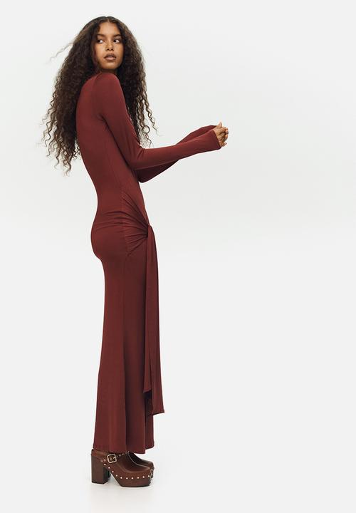 H&M - Tie-detail jersey dress - rust brown