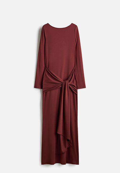 H&M - Tie-detail jersey dress - rust brown