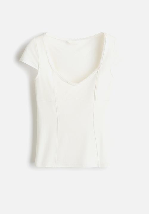 H&M - Lace-trimmed top - white