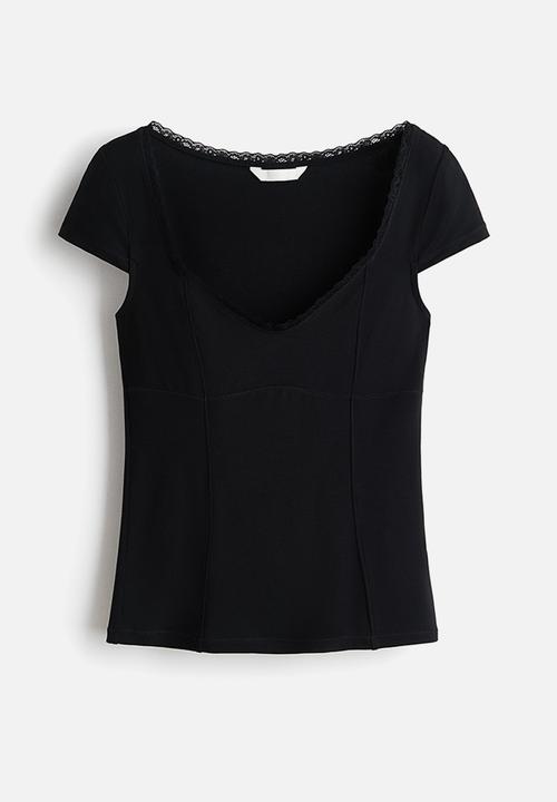 H&M - Lace-trimmed top - black