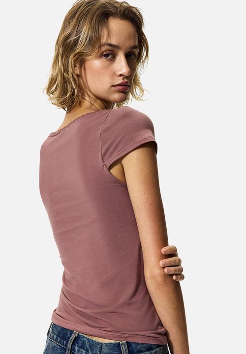 H&M - Lace-trimmed top - dark dusty pink