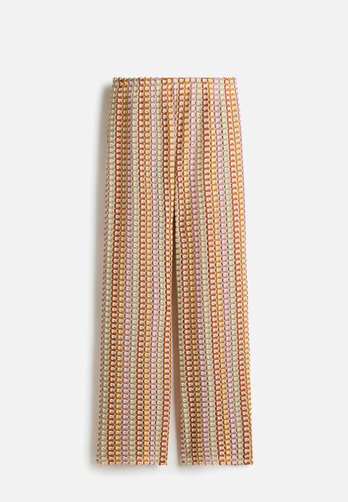 H&M - Crochet-look trousers - light beige/purple/green