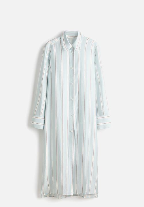 H&M - Long viscose-blend shirt - light blue/striped
