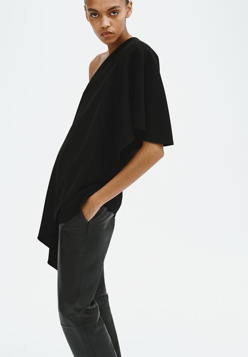H&M - One-shoulder cape top - black
