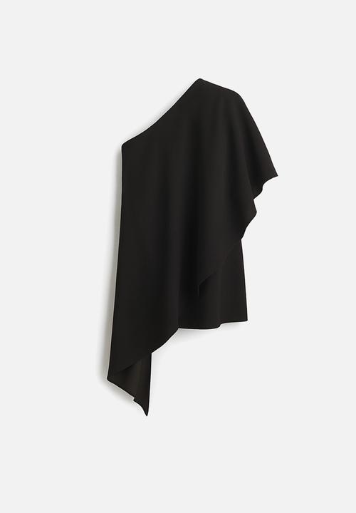 H&M - One-shoulder cape top - black