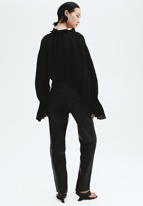 H&M - Embroidered linen-blend blouse - black