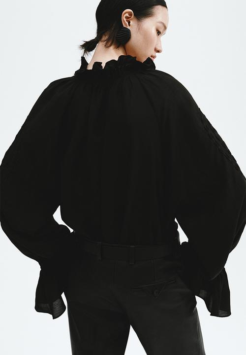 H&M - Embroidered linen-blend blouse - black