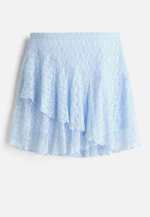 H&M - Flounced lace skirt - light blue