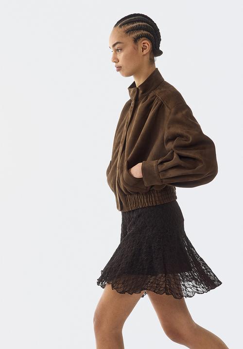 H&M - Flounced lace skirt - dark brown