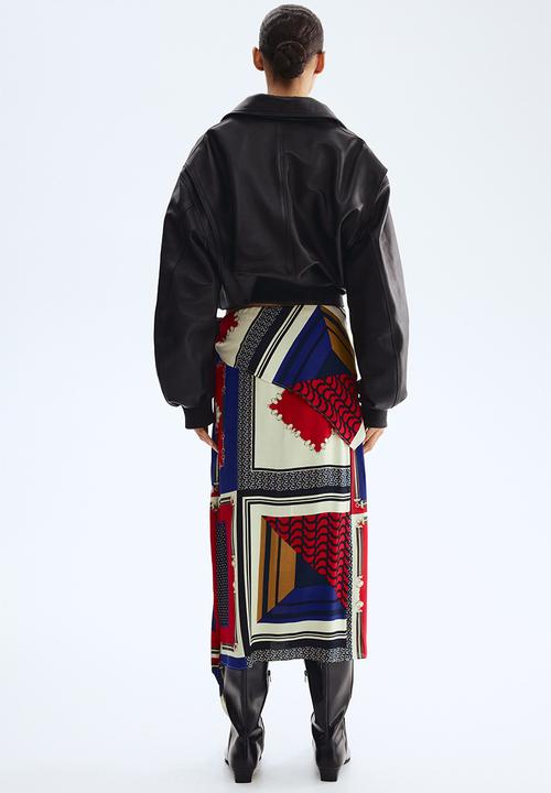 H&M - Scarf-detail skirt - red/blue patterned