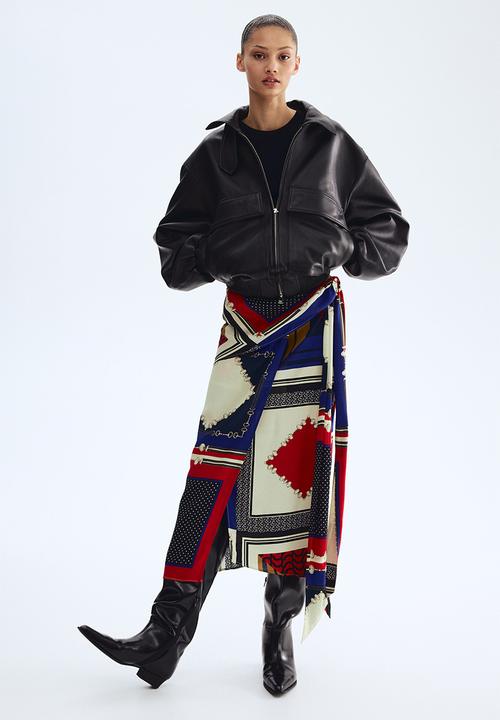 H&M - Scarf-detail skirt - red/blue patterned