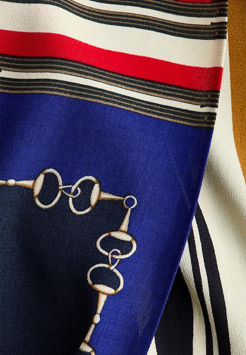 H&M - Scarf-detail skirt - red/blue patterned