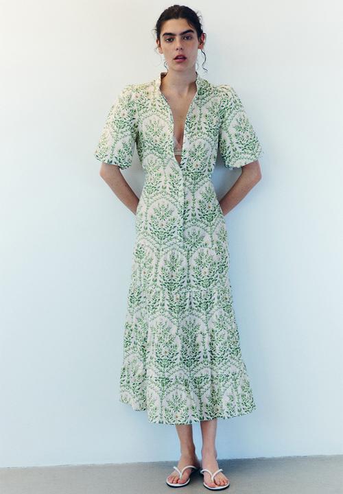 H&M - Long cotton dress - white/floral