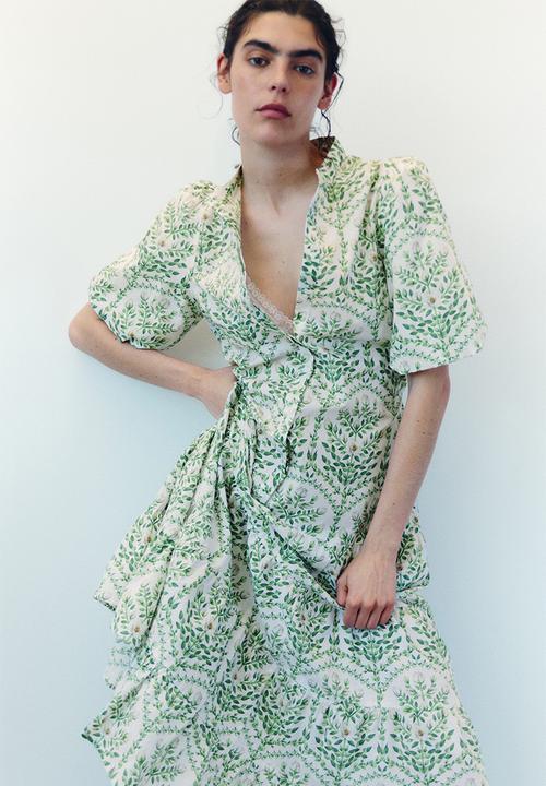 H&M - Long cotton dress - white/floral