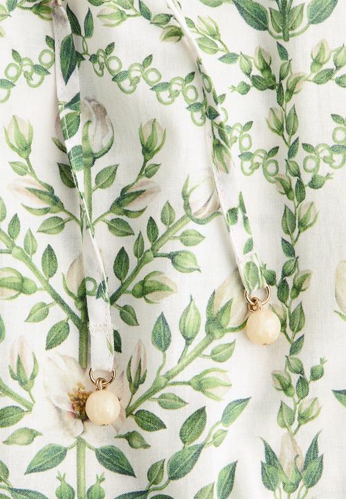 H&M - Long cotton dress - white/floral