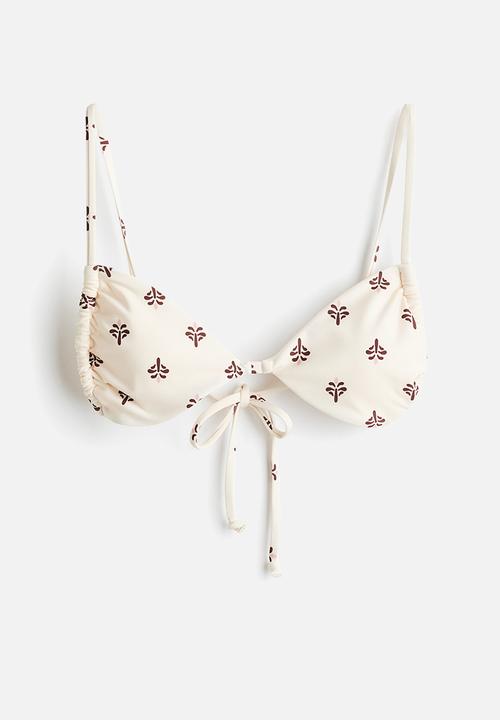H&M - Padded triangle bikini top - cream/floral