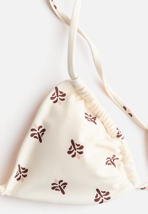 H&M - Padded triangle bikini top - cream/floral