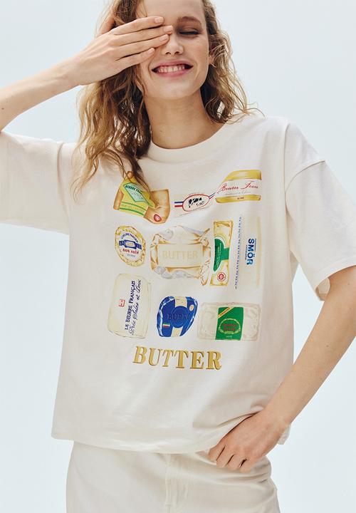 H&M - Oversized print-motif T-shirt - white/butter