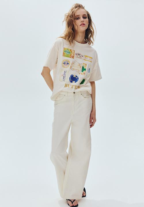 H&M - Oversized print-motif T-shirt - white/butter