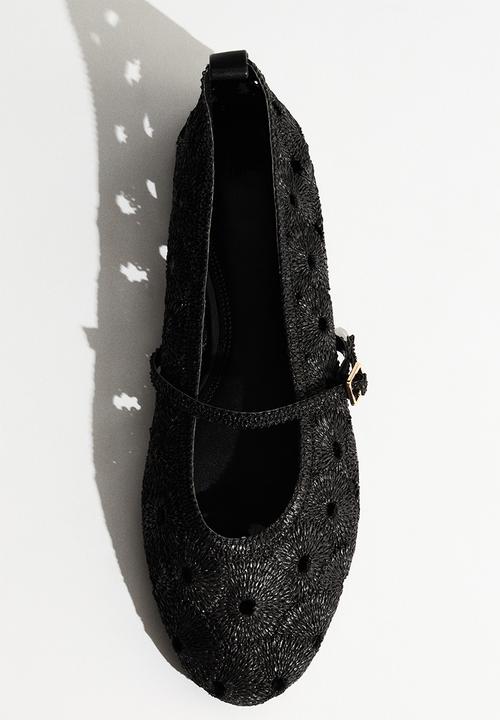 H&M - Straw mary jane ballet flats - black