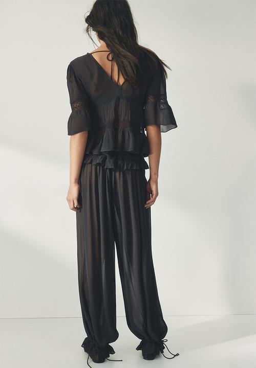 H&M - Lace-detail viscose trousers - dark grey