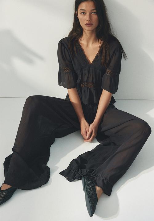 H&M - Lace-detail viscose trousers - dark grey