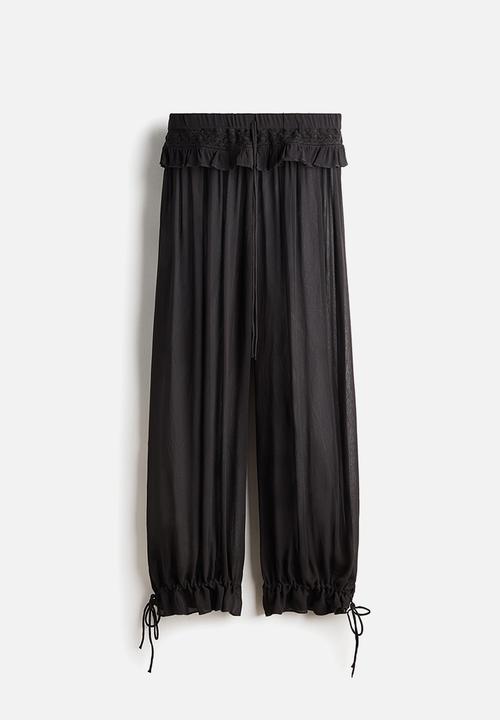 H&M - Lace-detail viscose trousers - dark grey