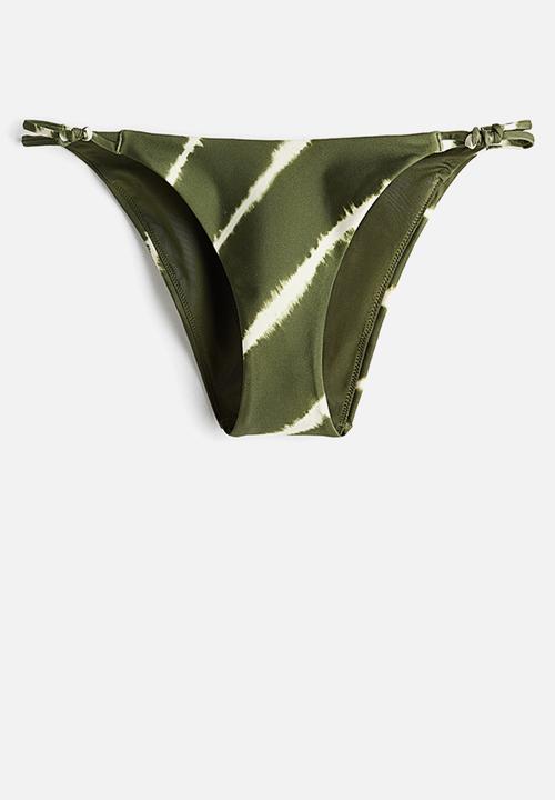 H&M - Cheeky tanga bikini bottoms - dark green/striped