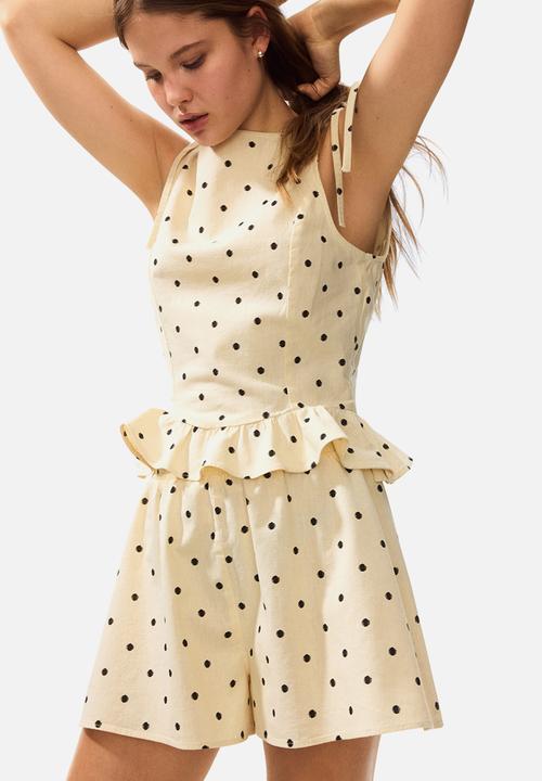 H&M - Linen-blend shorts - pale yellow/polka dot