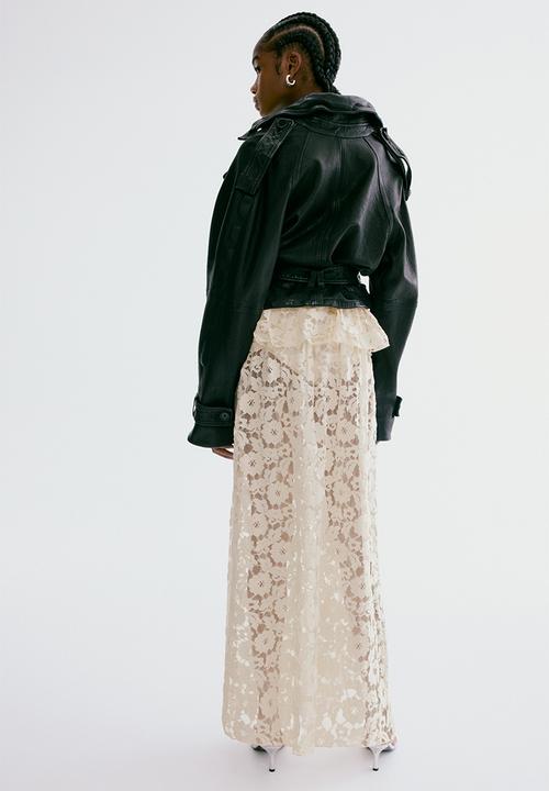 H&M - Flounce-trimmed lace skirt - light beige