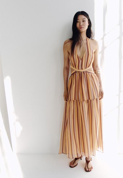 H&M - Cut-out halterneck dress - light orange/striped