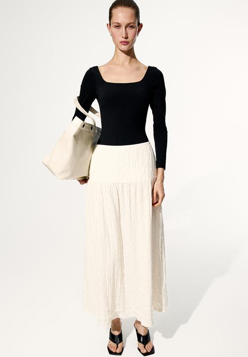 H&M - Textured jersey midi skirt - cream