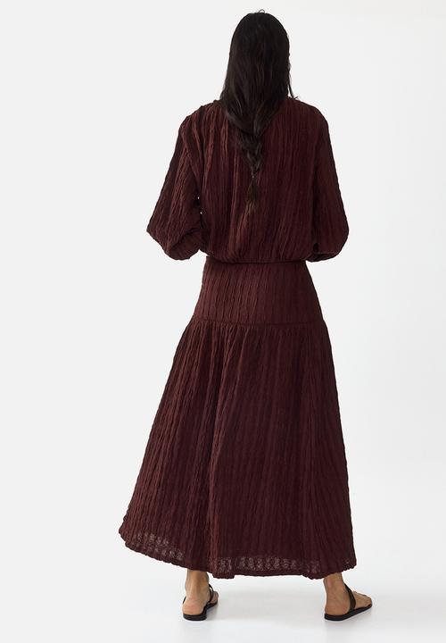 H&M - Textured jersey midi skirt - dark brown