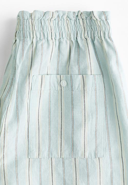 H&M - Linen-blend paper bag shorts - light blue/striped