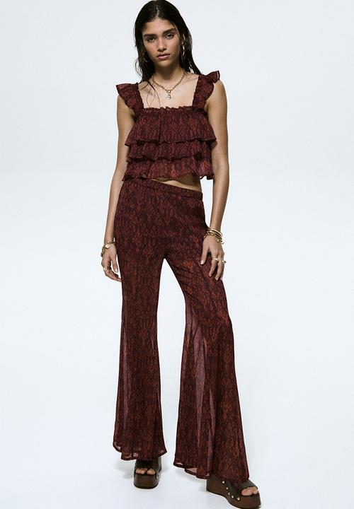 H&M - Tiered crinkled top - burgundy/patterned