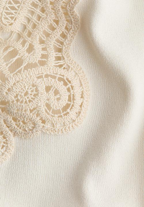 H&M - Lace-trimmed fine-knit top - white/cream