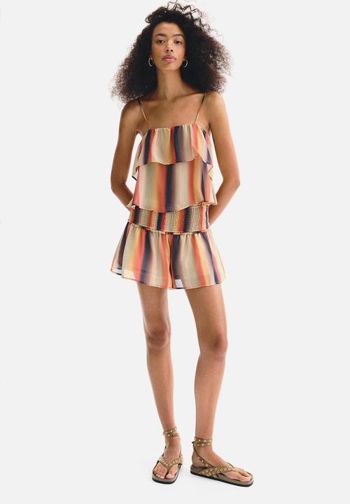 H&M - Flounced strappy top - green/striped