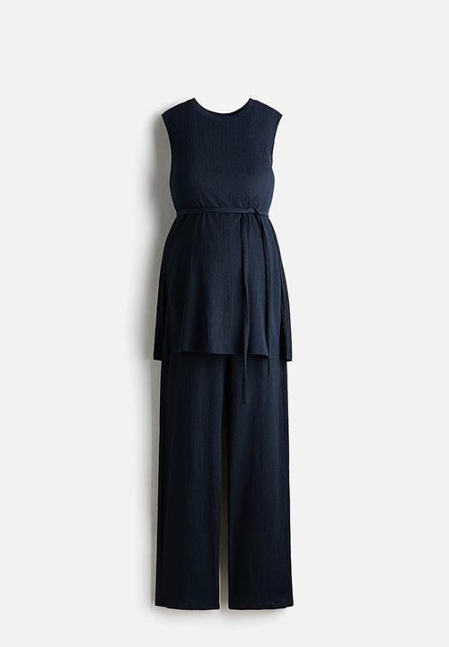H&M - Mama 2-piece textured jersey set - navy blue
