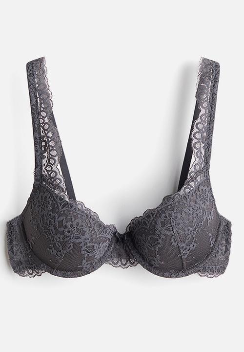 H&M - Lace push-up bra - dark grey