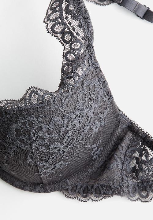 H&M - Lace push-up bra - dark grey