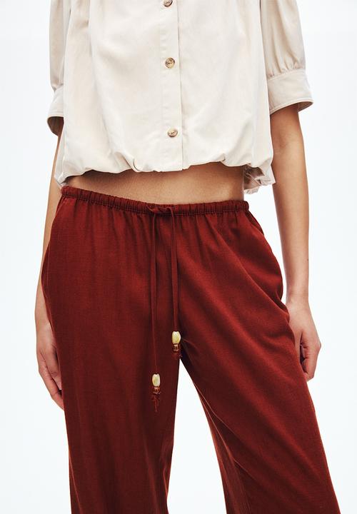 H&M - Linen-blend drawstring trousers - rust red
