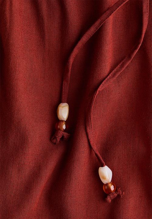 H&M - Linen-blend drawstring trousers - rust red
