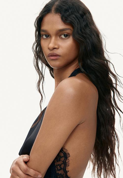 H&M - Satin halterneck dress - black